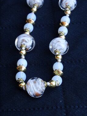 White and Gold Murano Style Bead Necklace